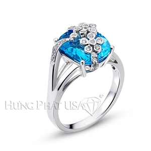 Nhẫn Kim Cương Đá Topaz Màu Xanh  R1956